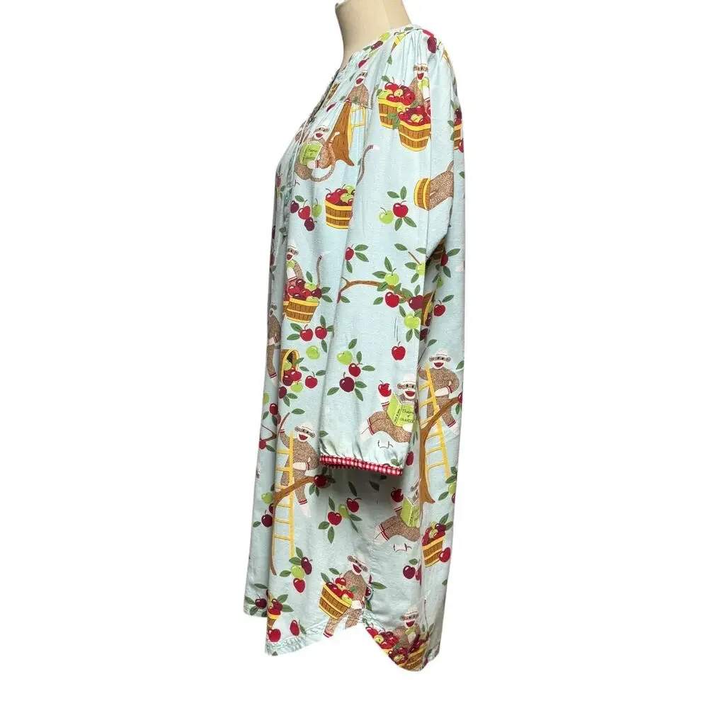 Nora & Nora Sleep Shirt Nightgown Sock Monkey Apple Blue Red XL
